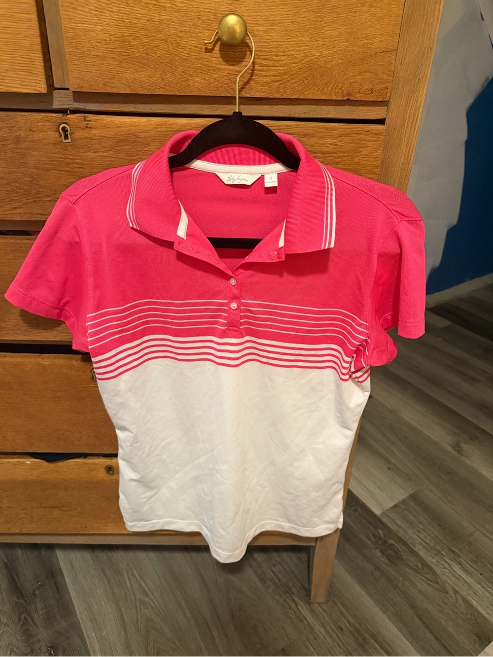 Lady Hagen Hot Pink and White Striped Polo